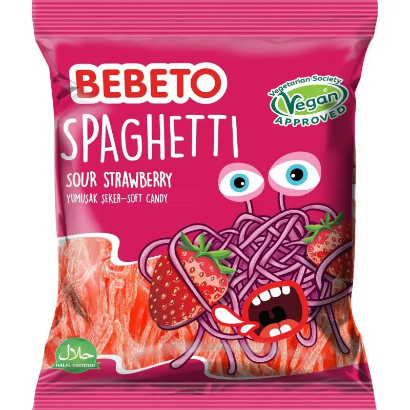 BEBETO Spagetti Sour Strawberry 80g BEBETO - Butikkom