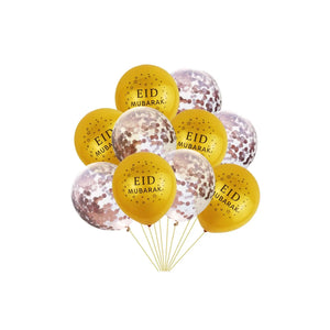 Eid Mubarak balloons with confetti, 10 pcs